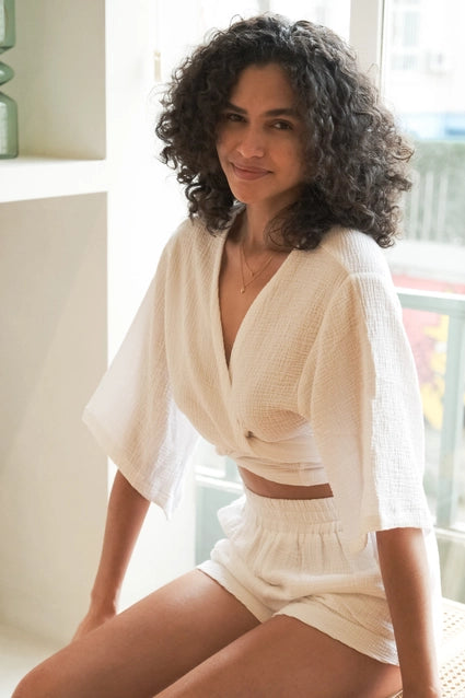 The Handloom Bali Wrap Top White