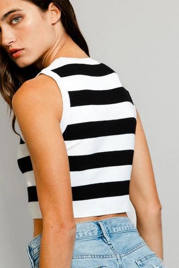 Bucketlist Striped Crop Top | Black & White