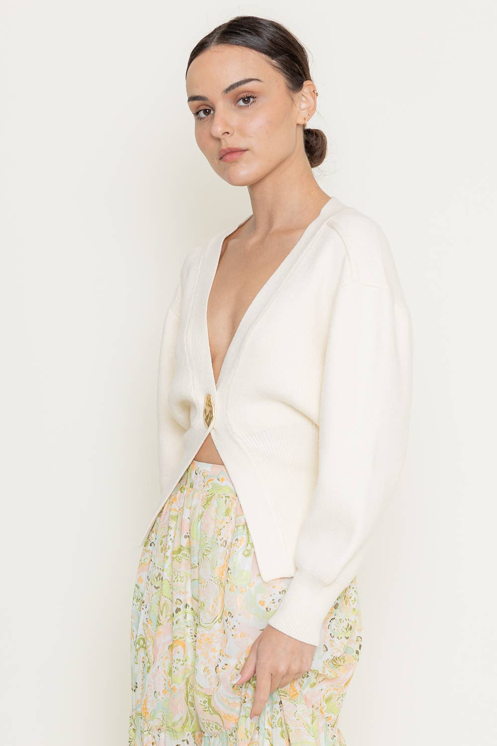 Fore Collection Gold Button Cardigan - Grey
