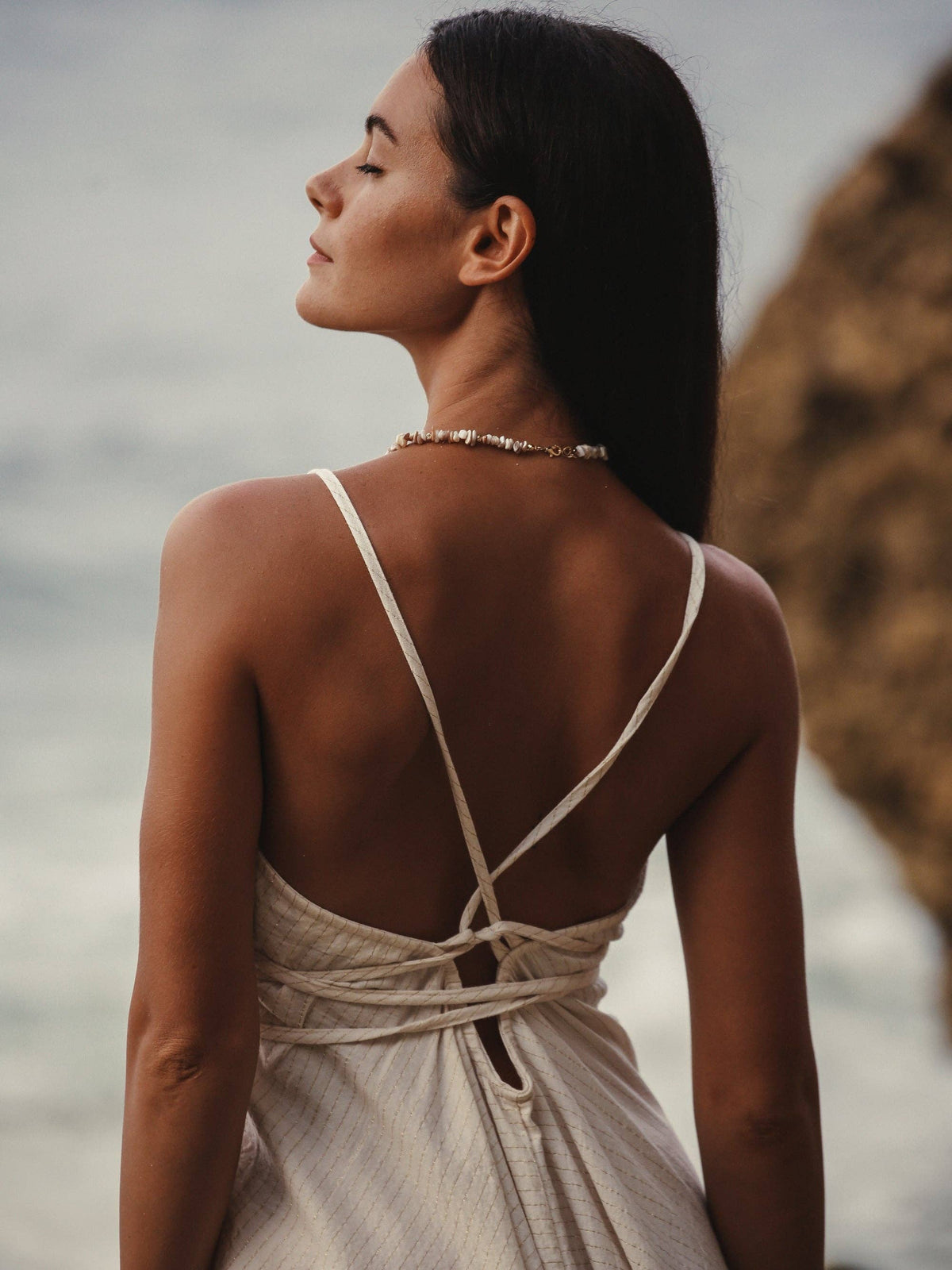 The Handloom Sage Maxi Dress - Gold Stripes