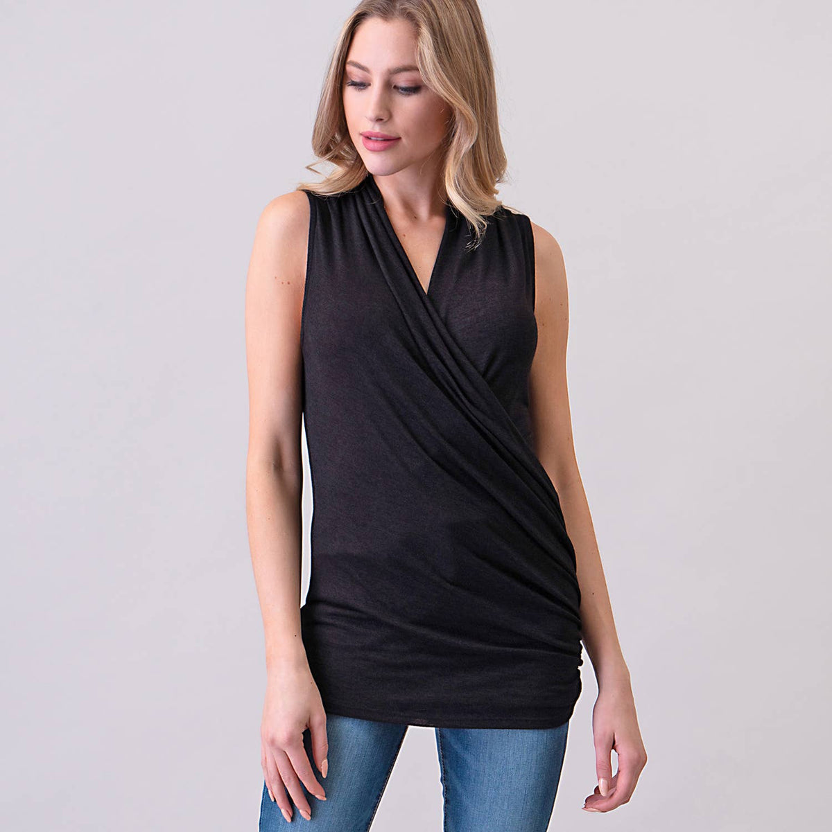 Heimious Sleeveless Surplice Top