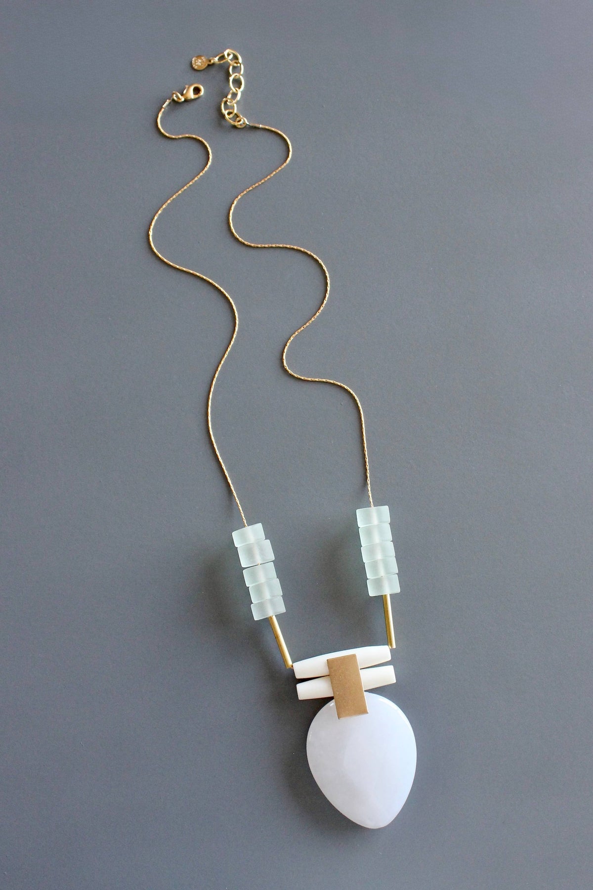 David Aubrey  Glass and white jade pendant necklace