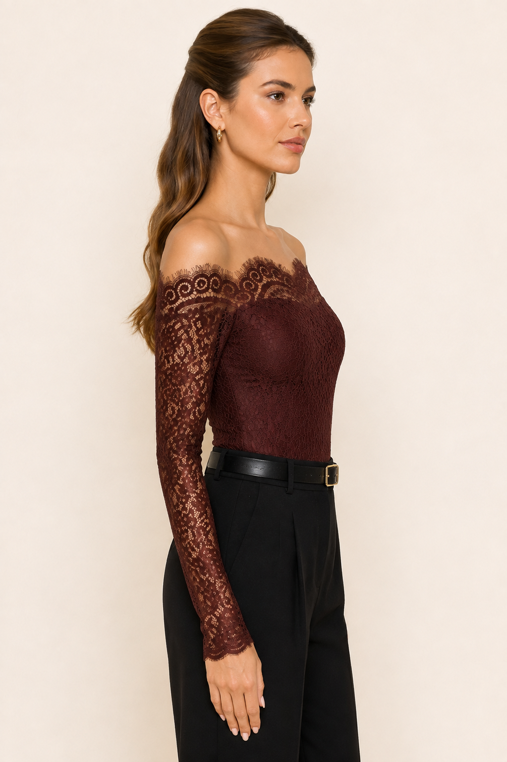 Fore Collection Burgundy Lace Bodysuit