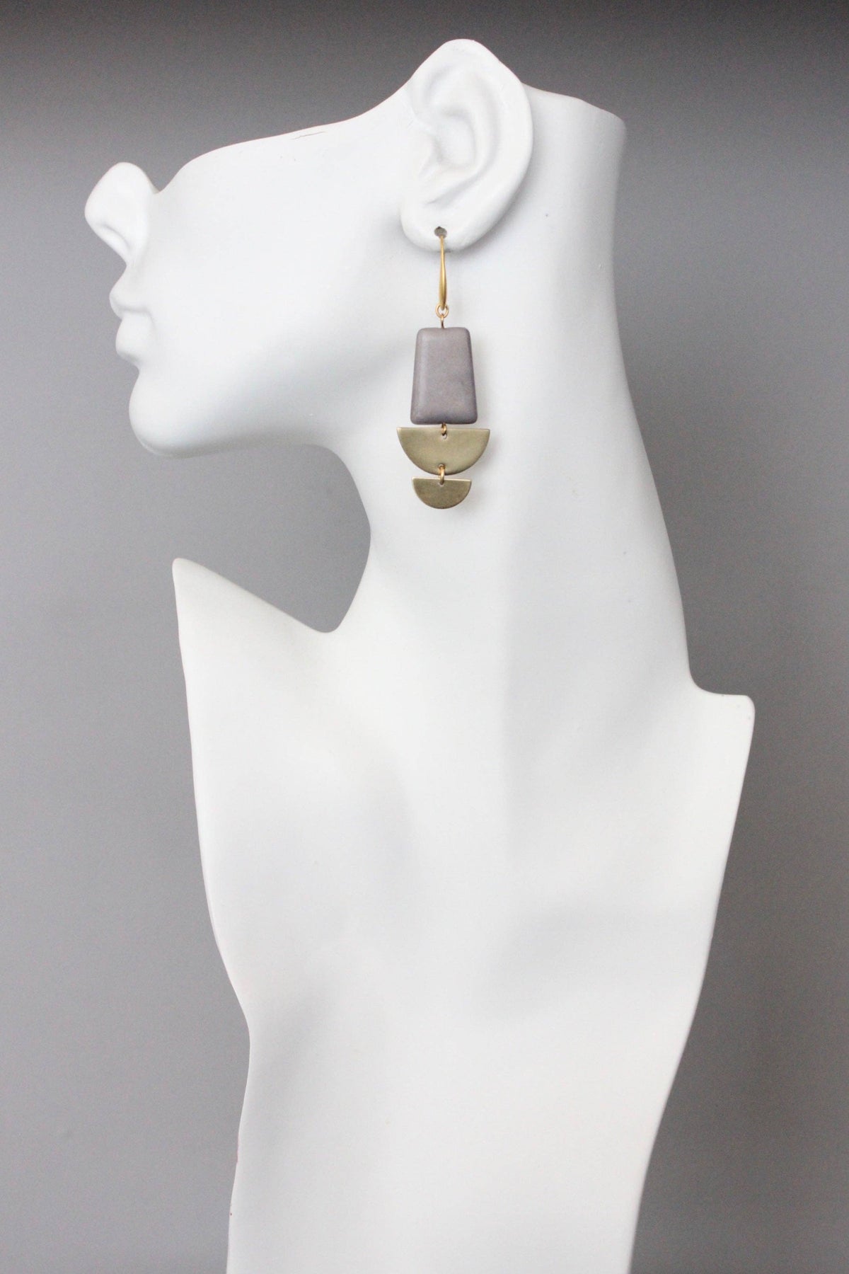 David Aubrey Geometric gray and brass earrings
