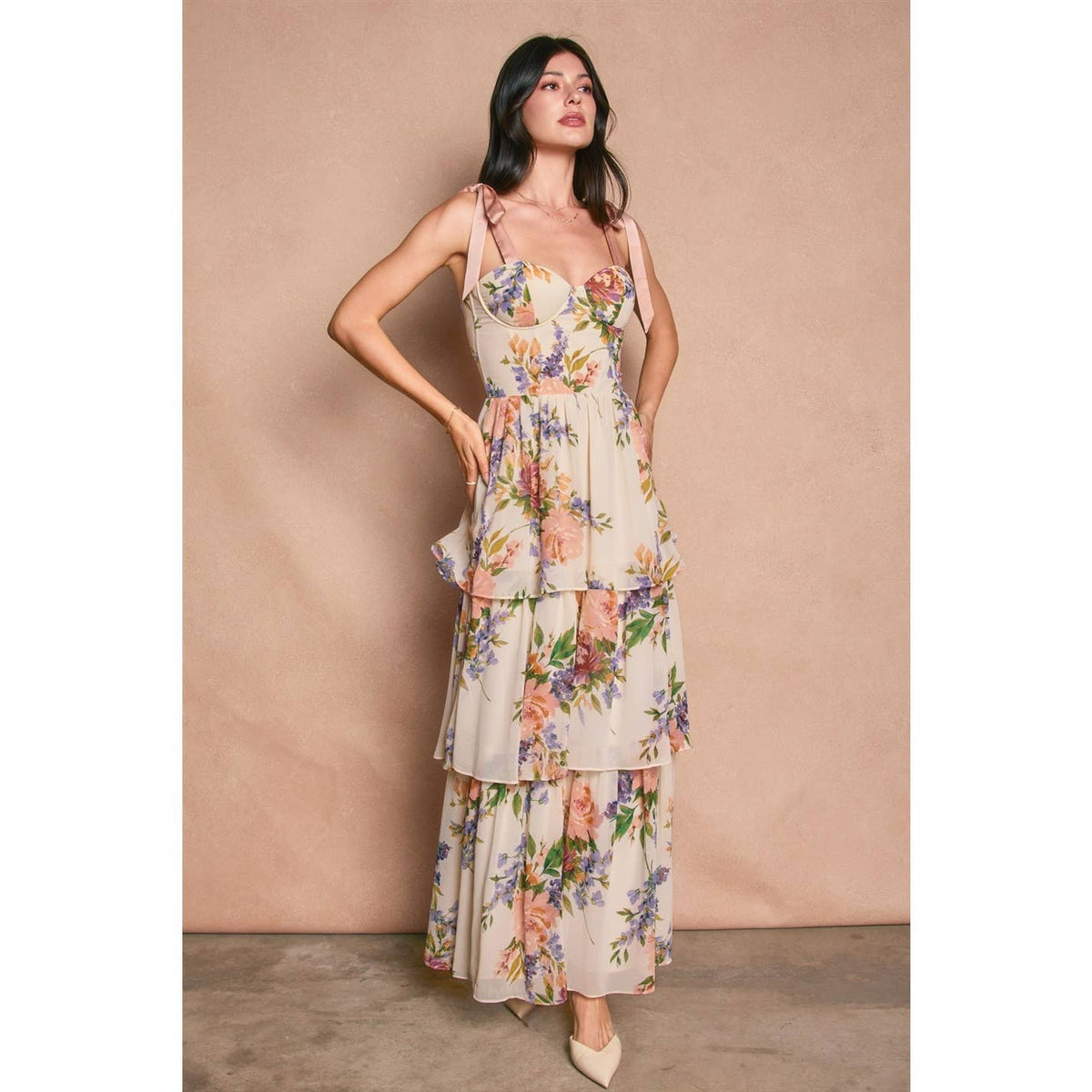 Dress Forum Floral Corset Layered Maxi Dress