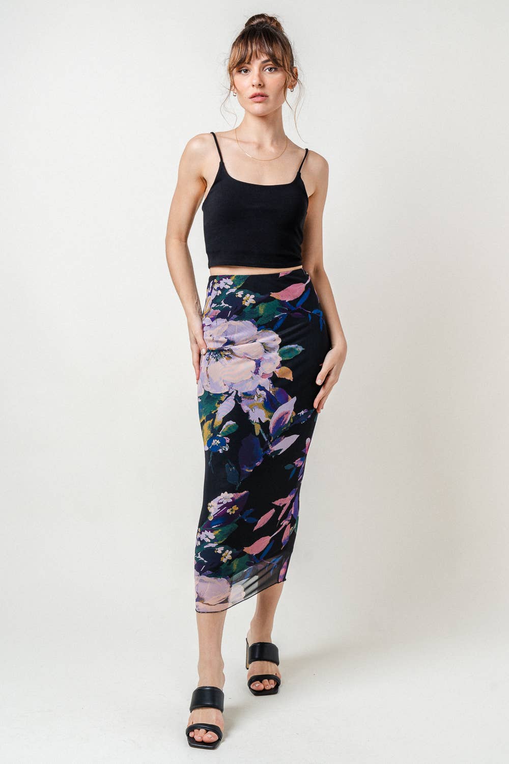 Fore Floral Mesh Midi Skirt