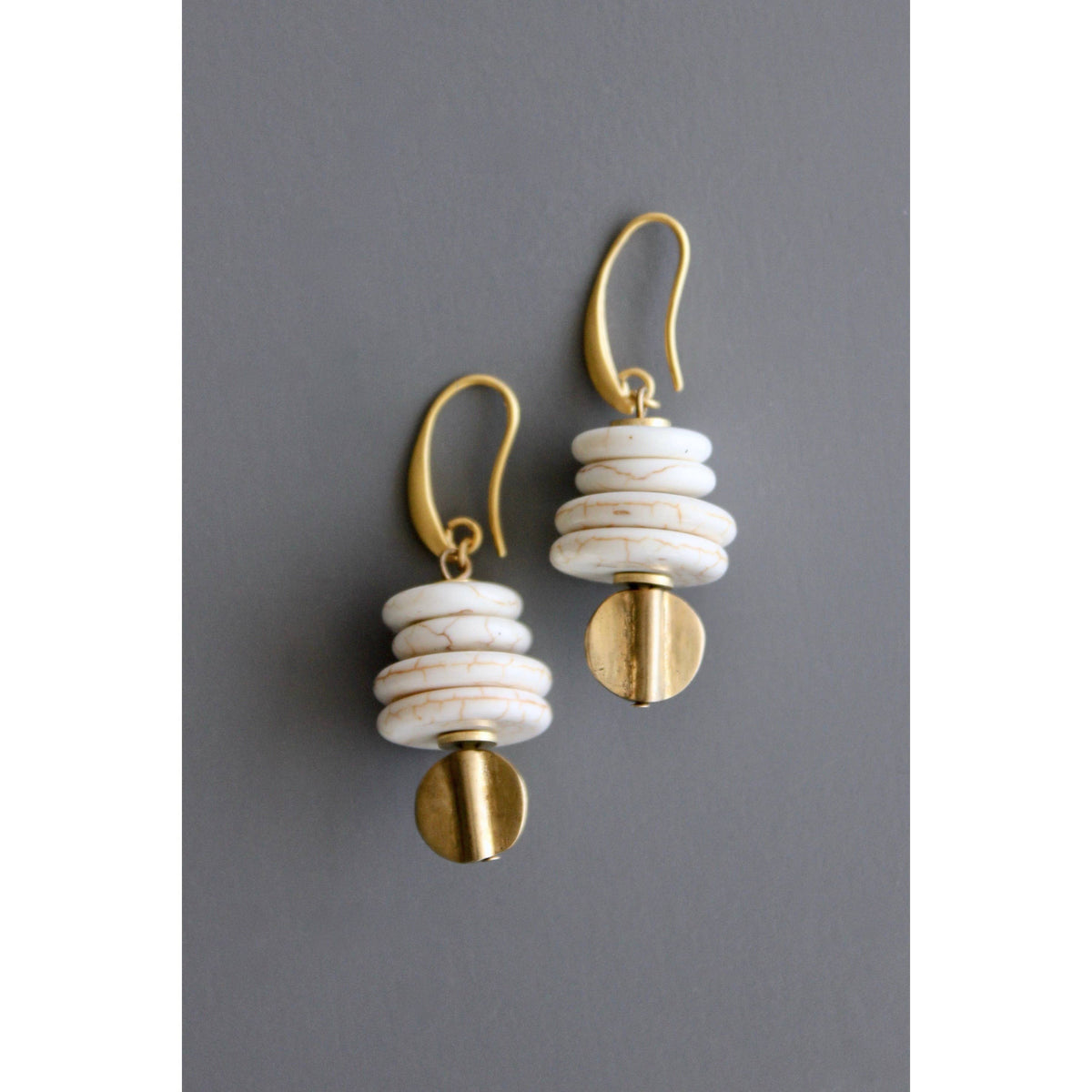 David Aubrey  White magnesite and brass earrings