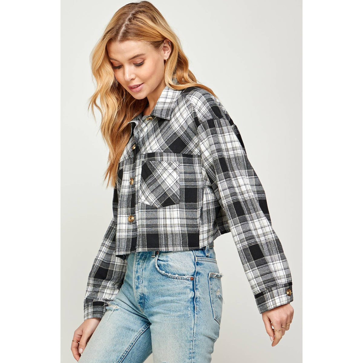 San Souci Cropped Oversized Plaid Shirt
