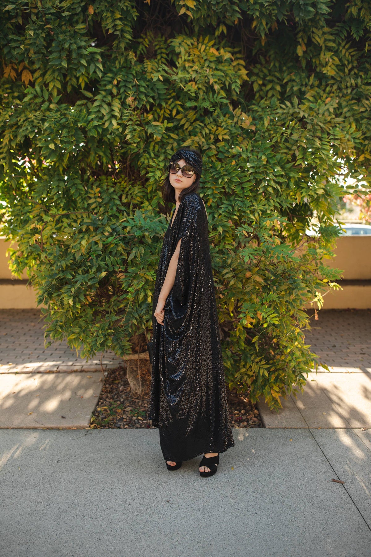 Jennafer Grace Black Sequin Caftan Kaftan Dress