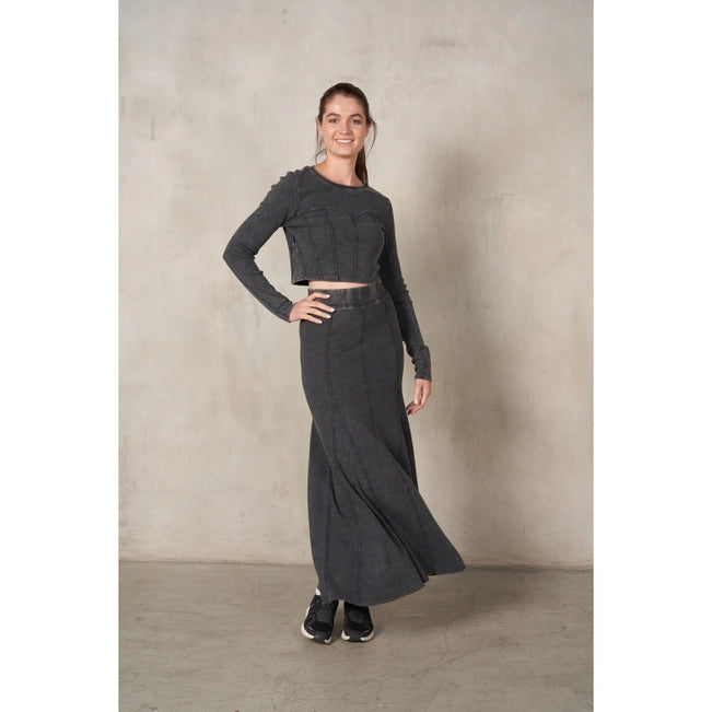 Maronie Rib Knit Charcoal Maxi Skirt