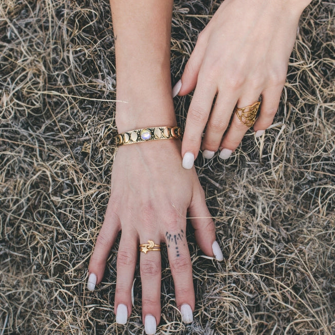 Hiouchi Moon Phases Cuff Bracelet | Opalite | Gold + Silver