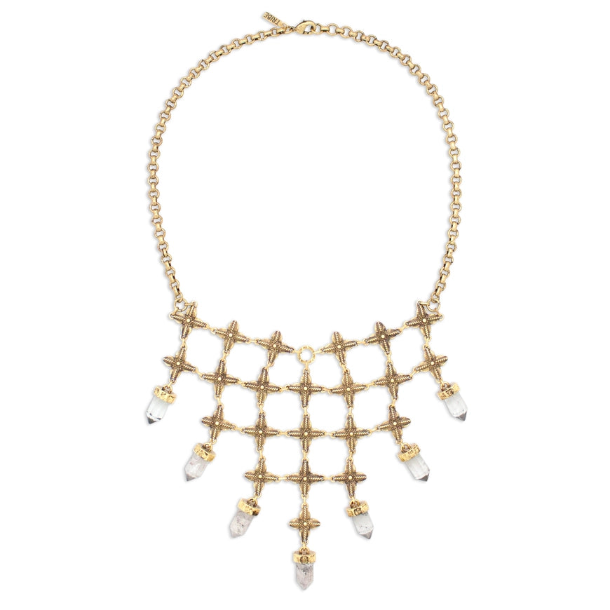 Hiouchi Shine On Crystal Bib Necklace | Antique Finish Gold