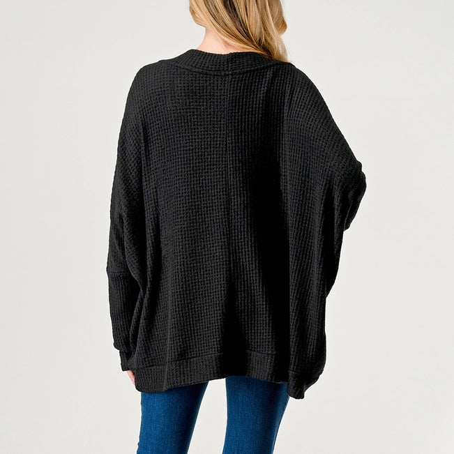 Heimious Waffle Knit Cocoon Cardigan | Black