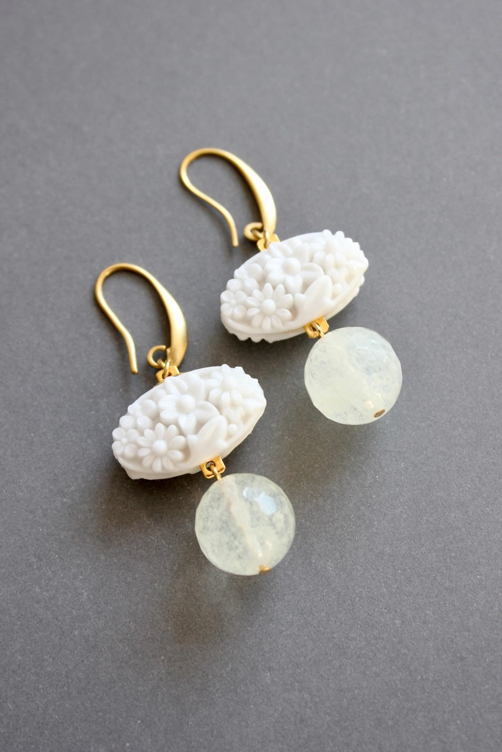 David Aubrey Vintage Milk Glass and Quartz Earrings