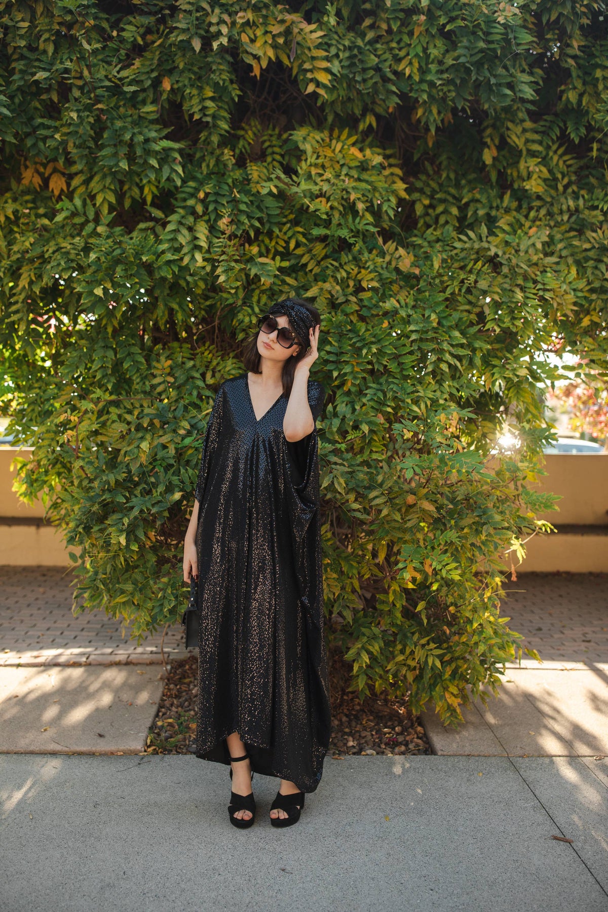 Jennafer Grace Black Sequin Caftan Kaftan Dress