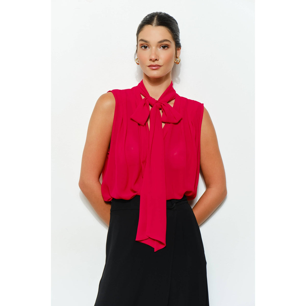 INA Tie-Neck Chiffon Blouse