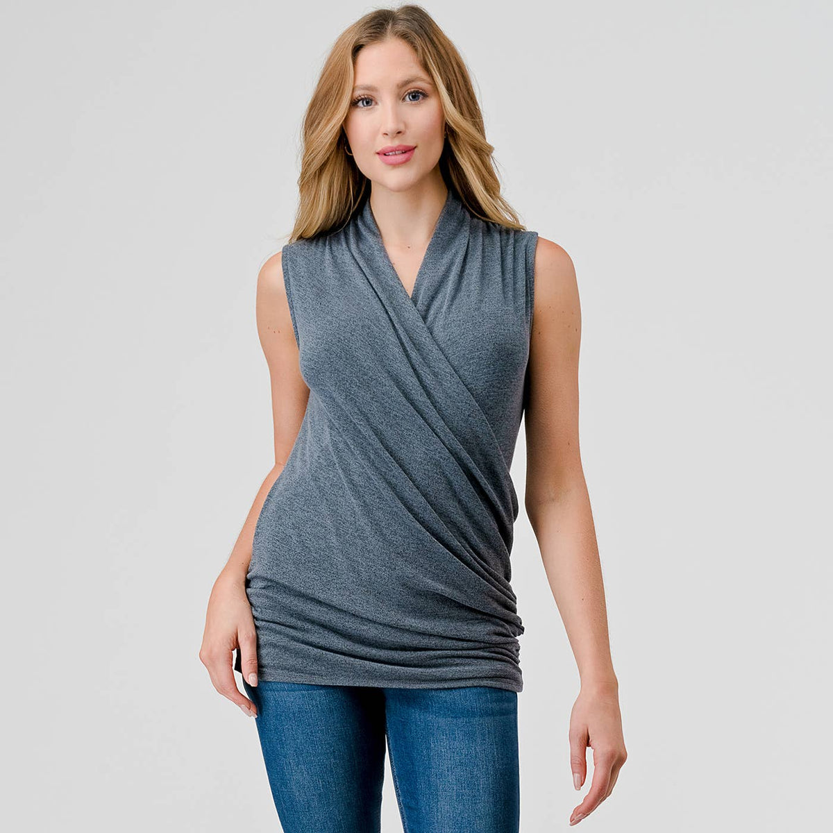 Heimious Sleeveless Surplice Top