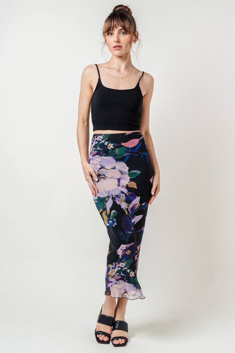 Fore Floral Mesh Midi Skirt