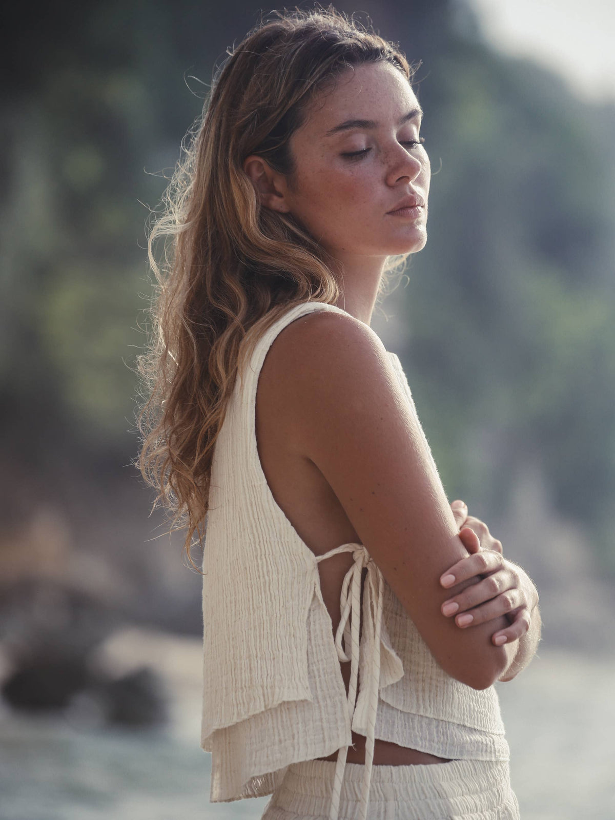 The Handloom Mia Side Ties Top - Gold Stripes