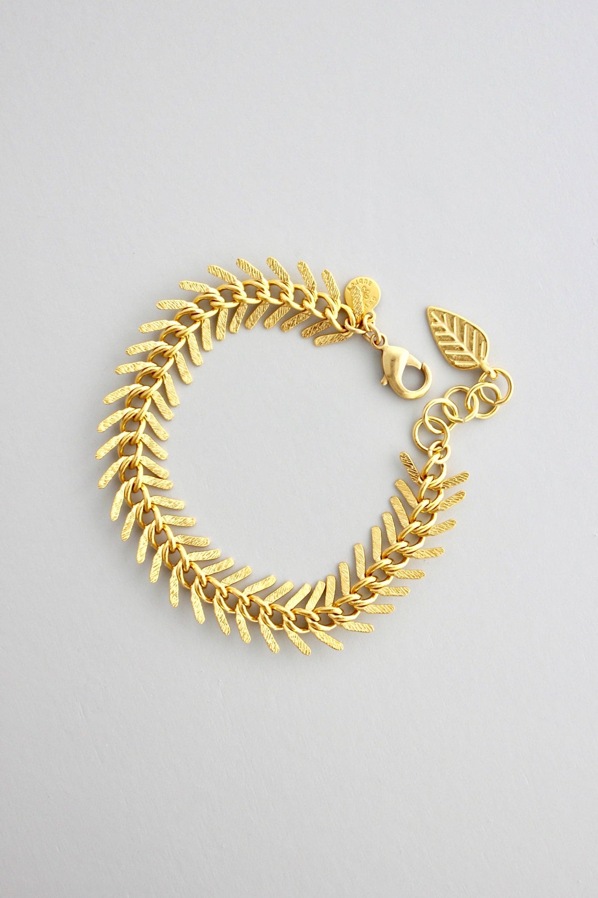 David Aubrey 18k matte gold fish bone bracelet