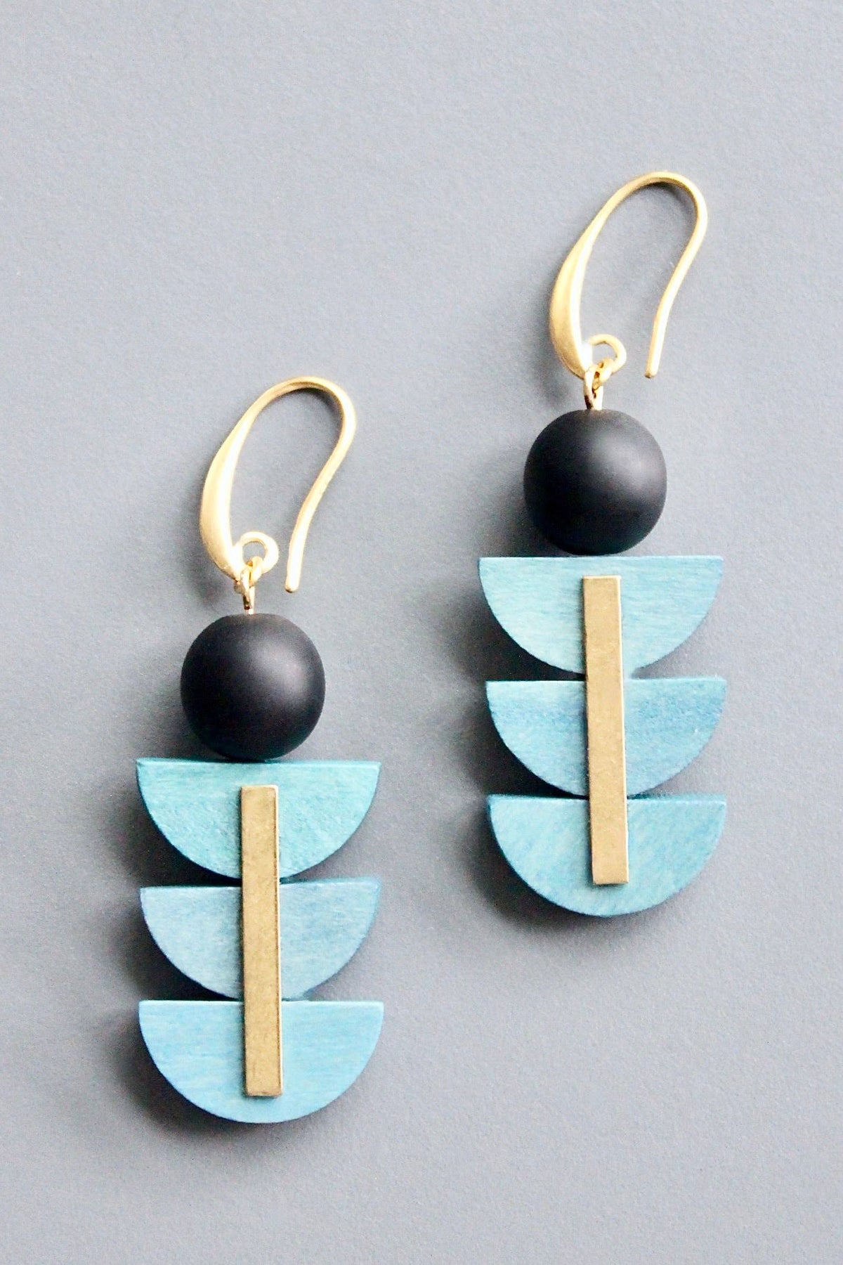 David Aubrey  Geometric Artdeco painted wood earrings