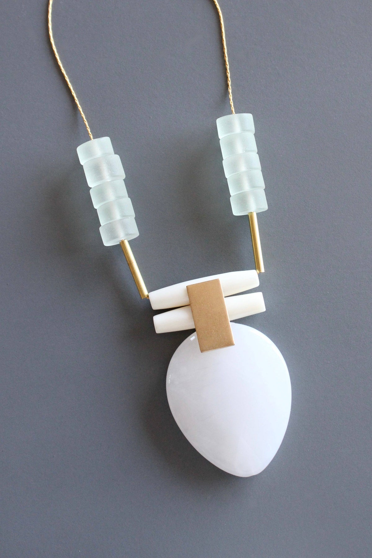 David Aubrey  Glass and white jade pendant necklace