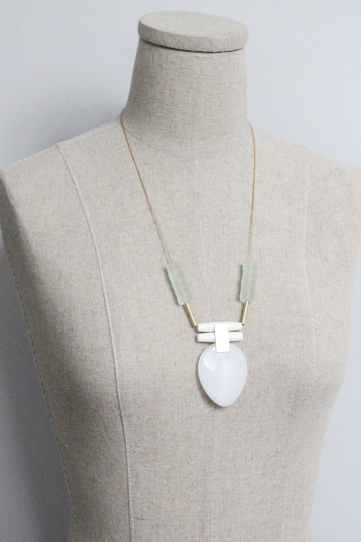David Aubrey  Glass and white jade pendant necklace