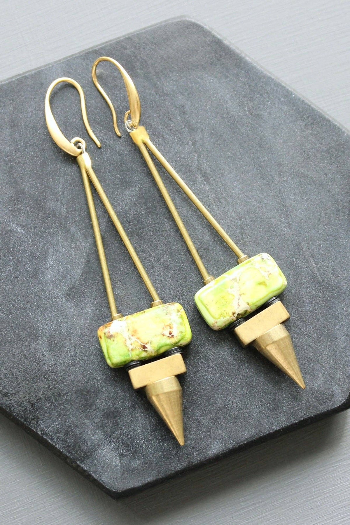 David Aubrey  Green jasper spike earrings