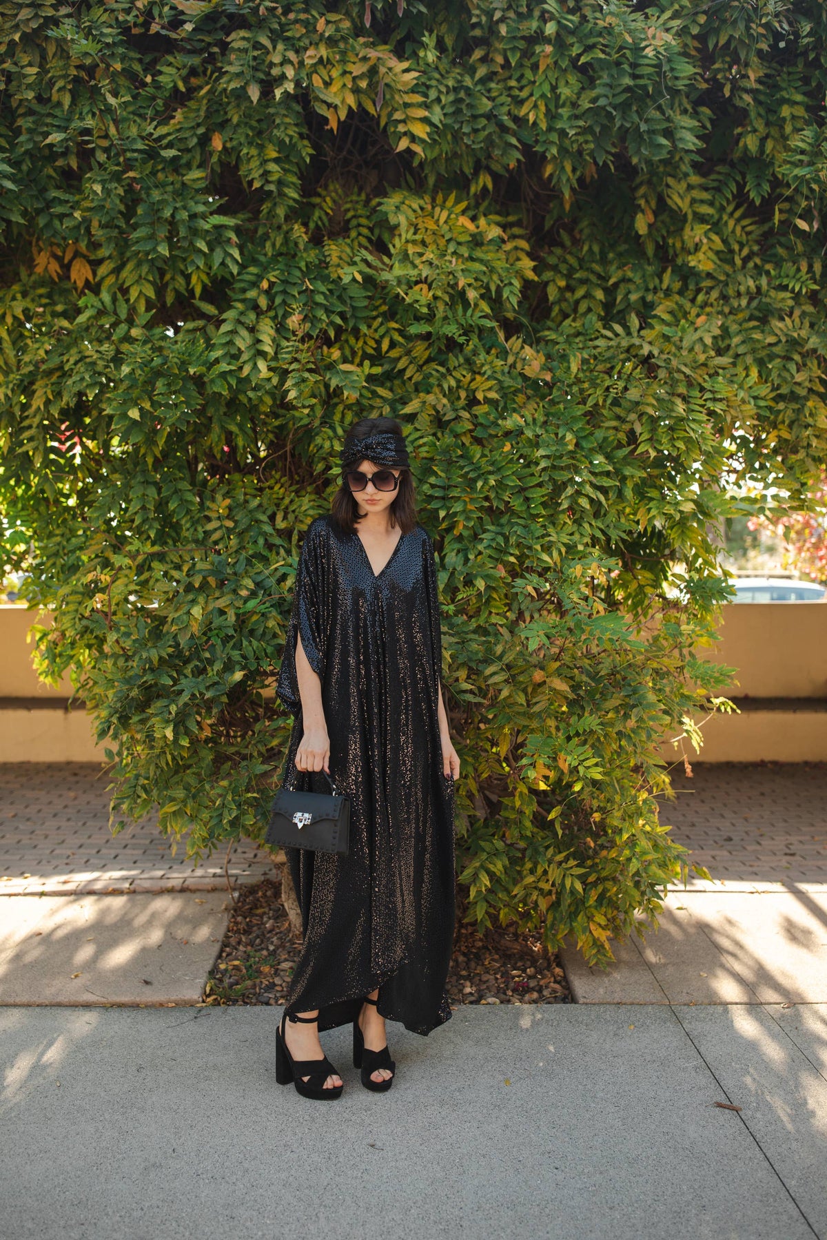 Jennafer Grace Black Sequin Caftan Kaftan Dress