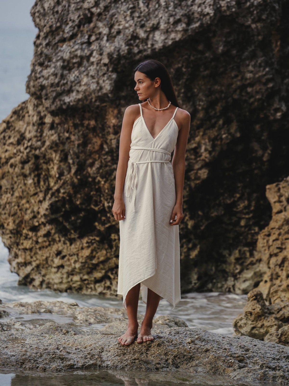 The Handloom Sage Maxi Dress - Natural With Gold Stripes