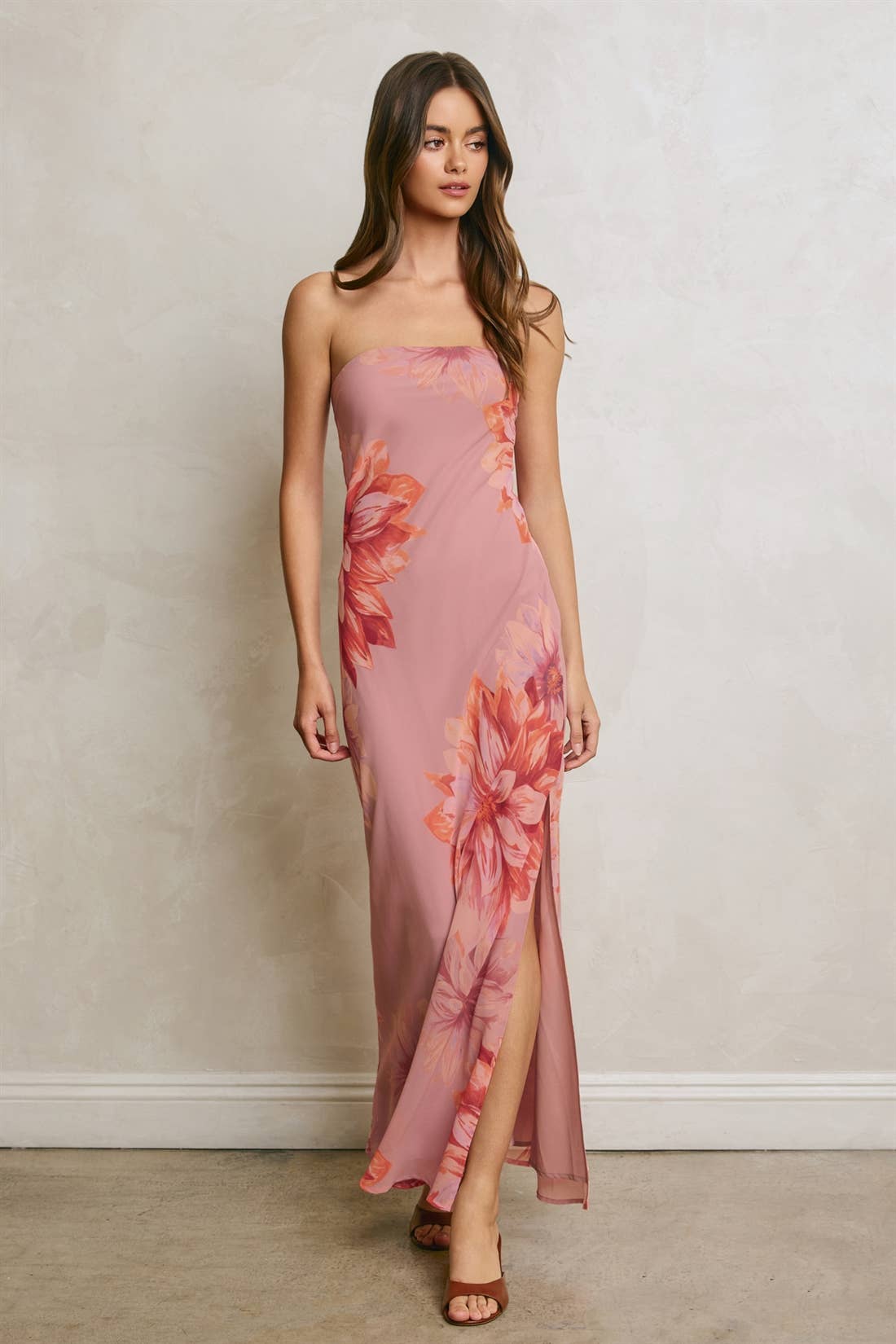 Dress Forum Floral Strapless Tie Back Maxi Dress