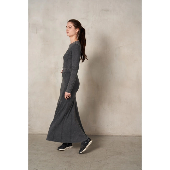 Maronie Rib Knit Charcoal Maxi Skirt