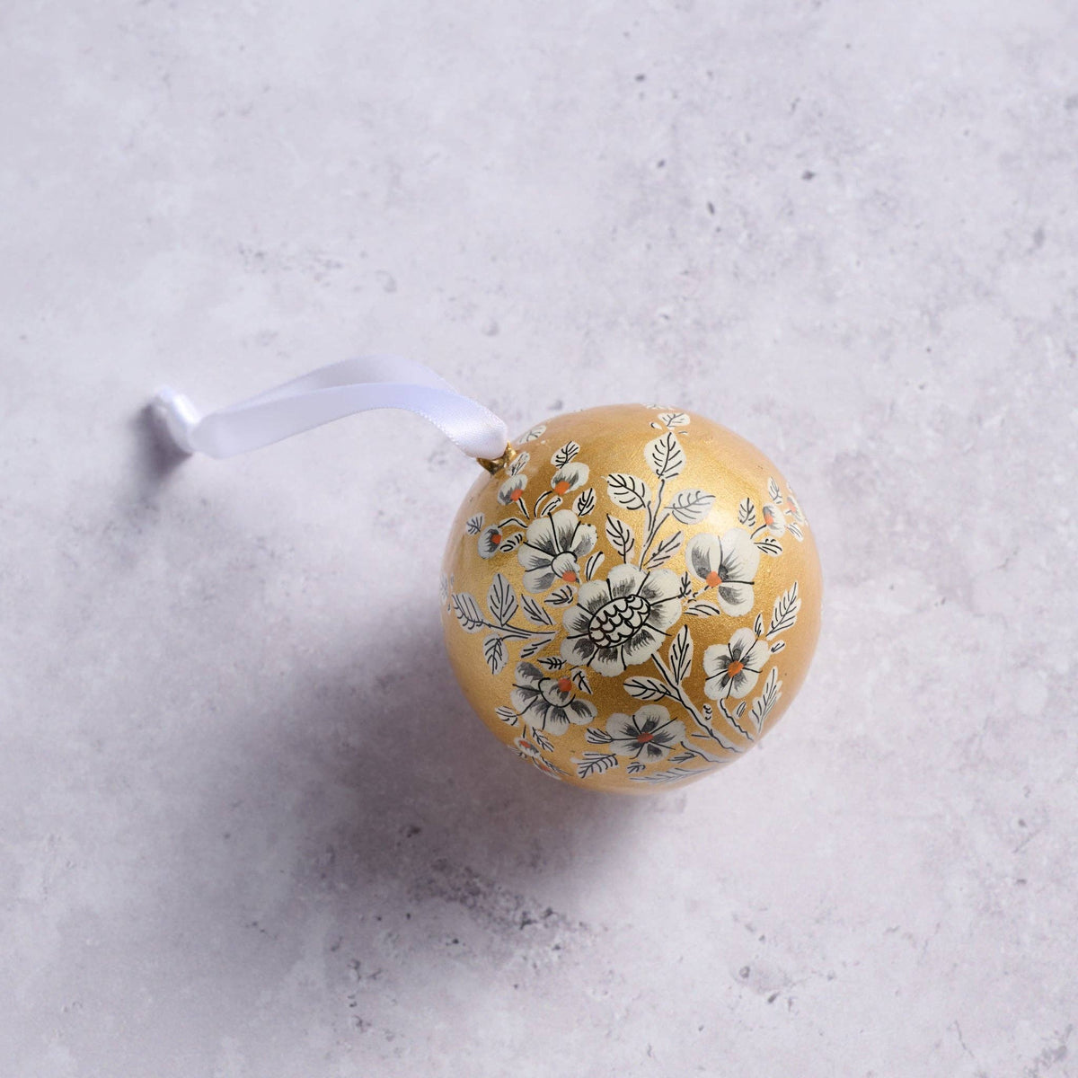 10 TV Painted Gold Florals Paper Mache Ball Ornament