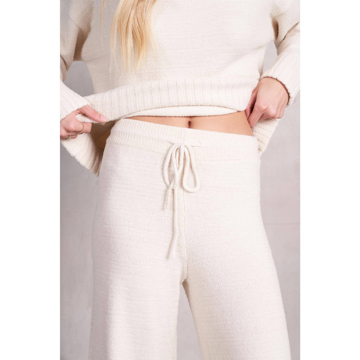 Maronie High Rise Soft Chenille Knit Pants with drawstring