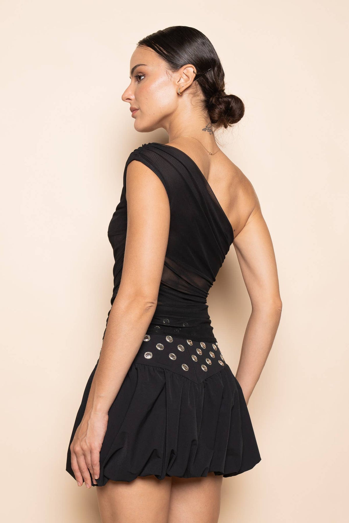 Fore Collection One Shoulder Mesh Tank Top