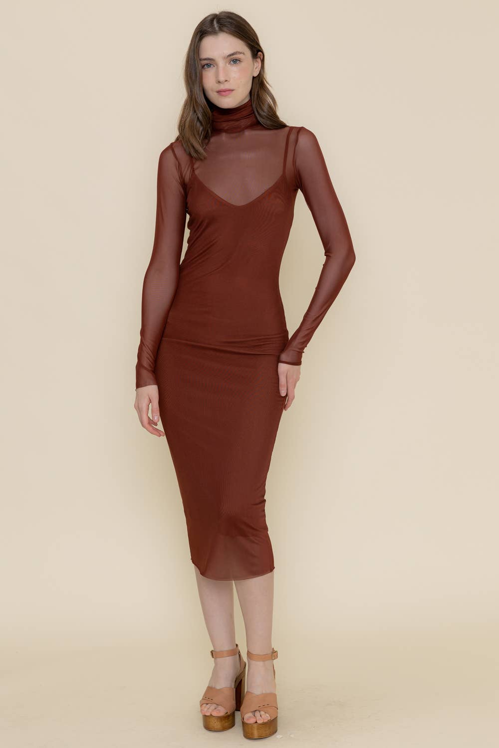 Fore Collection Burgundy Mesh Midi Dress