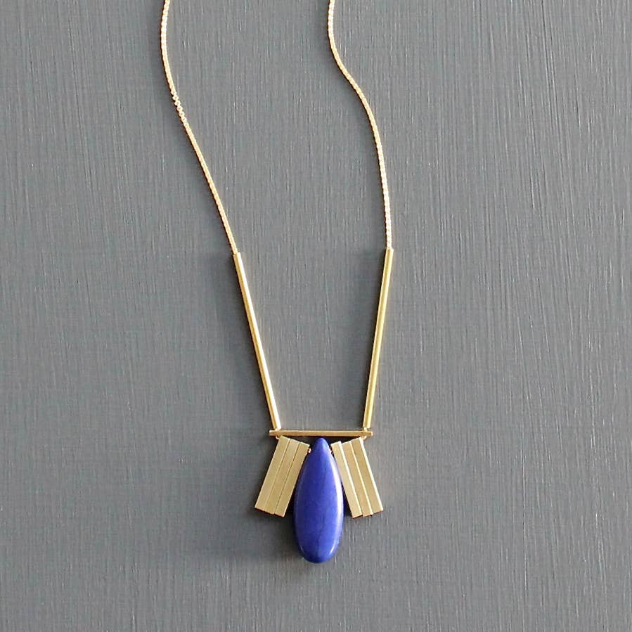 David Aubrey Artdeco Pendant Lapis Necklace