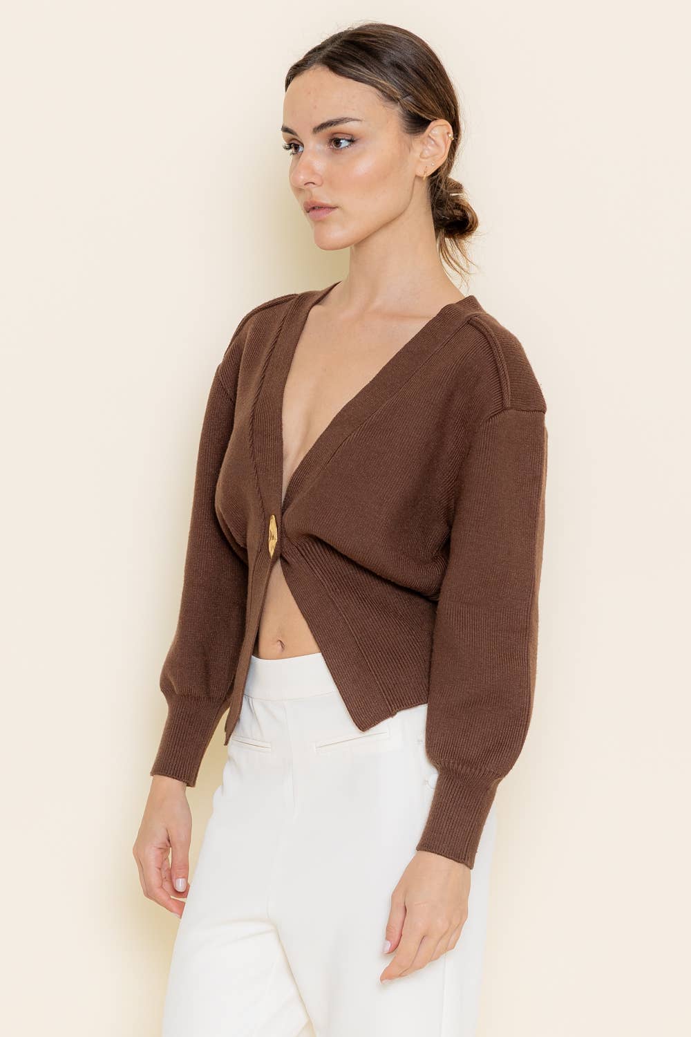 Fore Collection Gold Button Cardigan - Grey