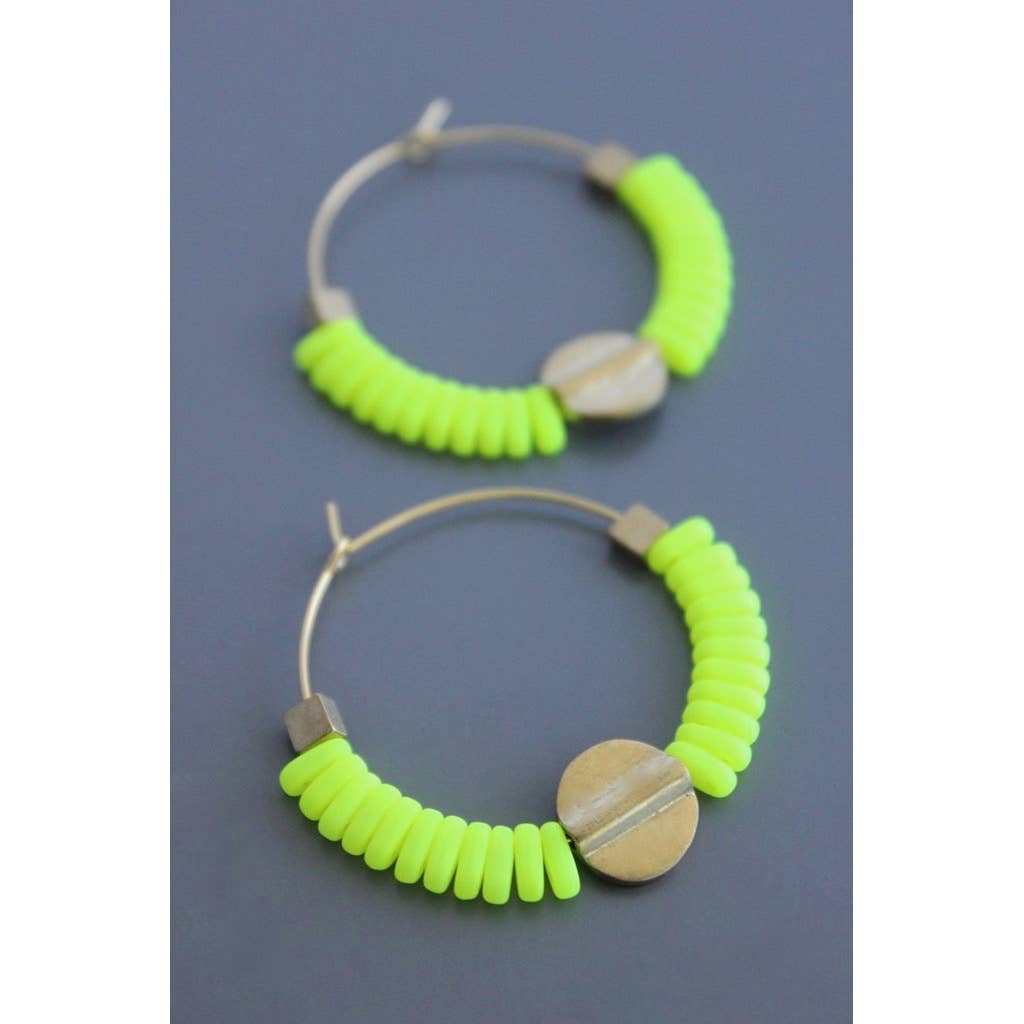 David Aubrey Neon Yellow Glass Hoop Earrings