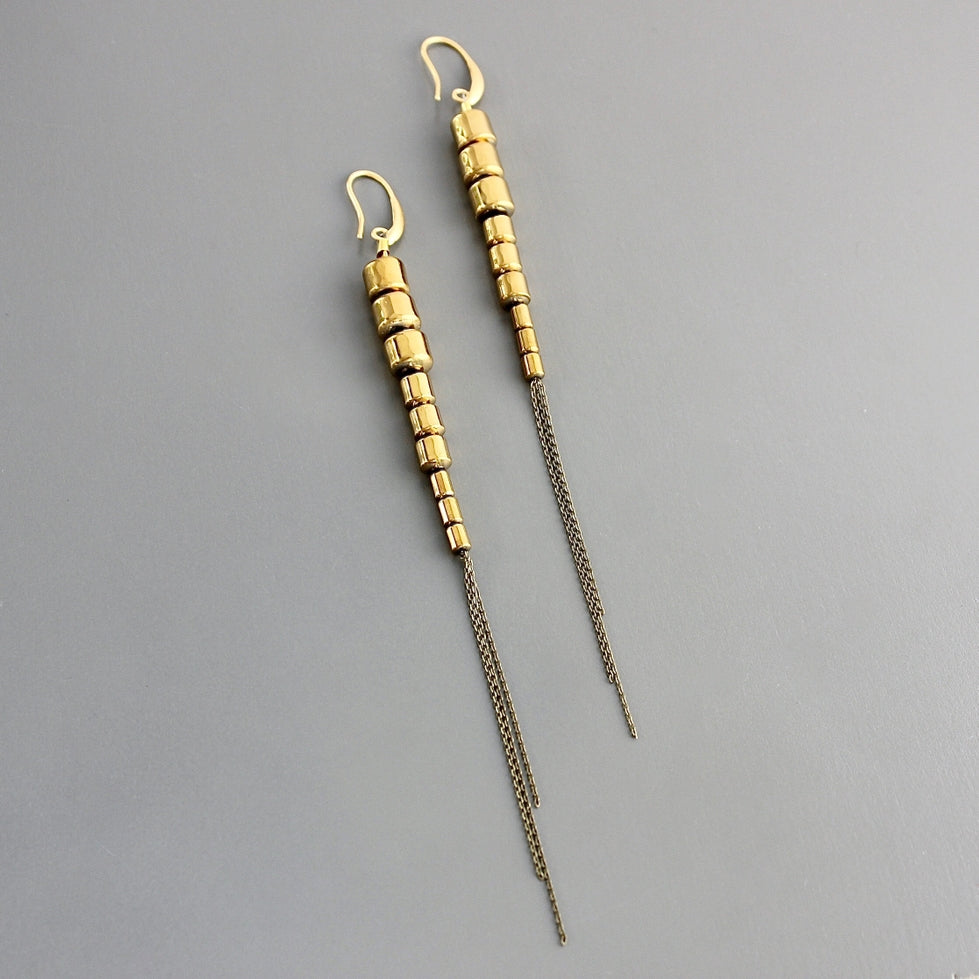 David Aubrey Gold Hematite + Brass Ox Chain Earrings