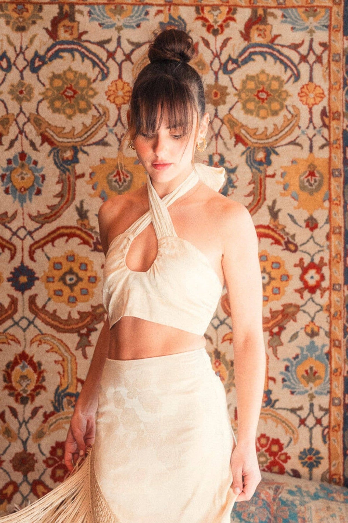 Fore Collection Floral Halter Tie Back Top