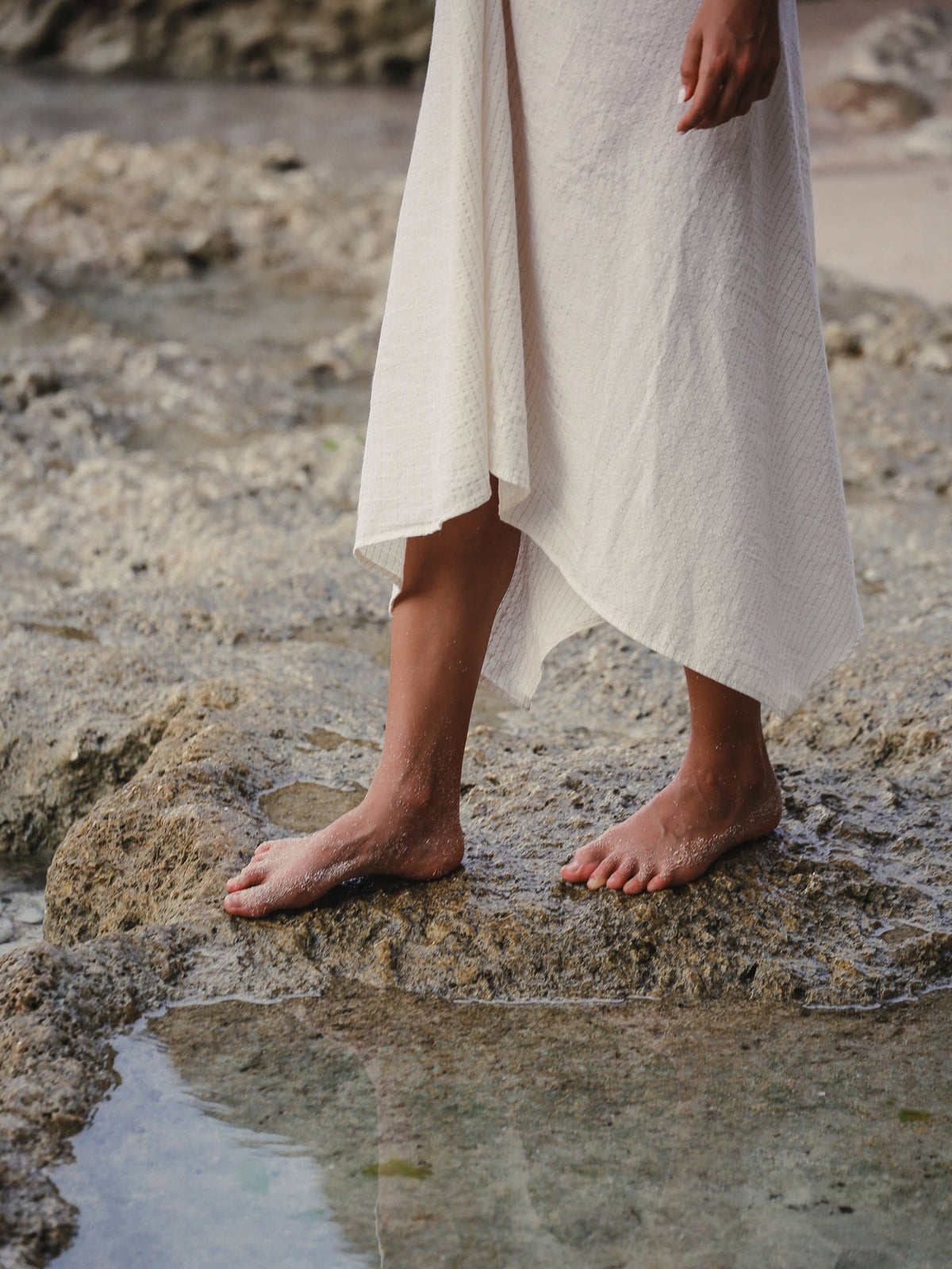 The Handloom Sage Maxi Dress - Natural With Gold Stripes