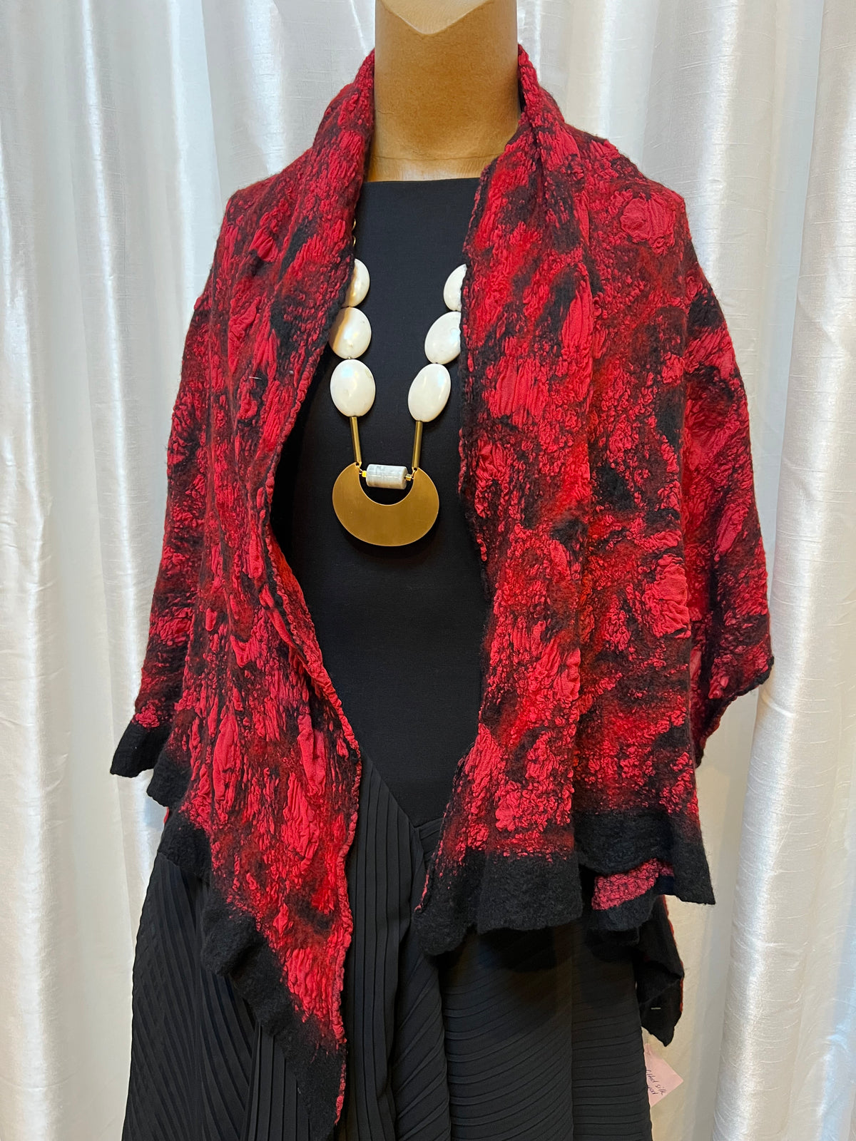 BlckBts Felted Red Merino Wool on Silk Shawl