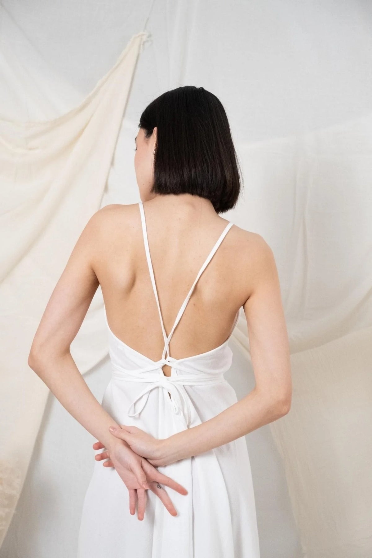 The Handloom Sage Tie Dress - White