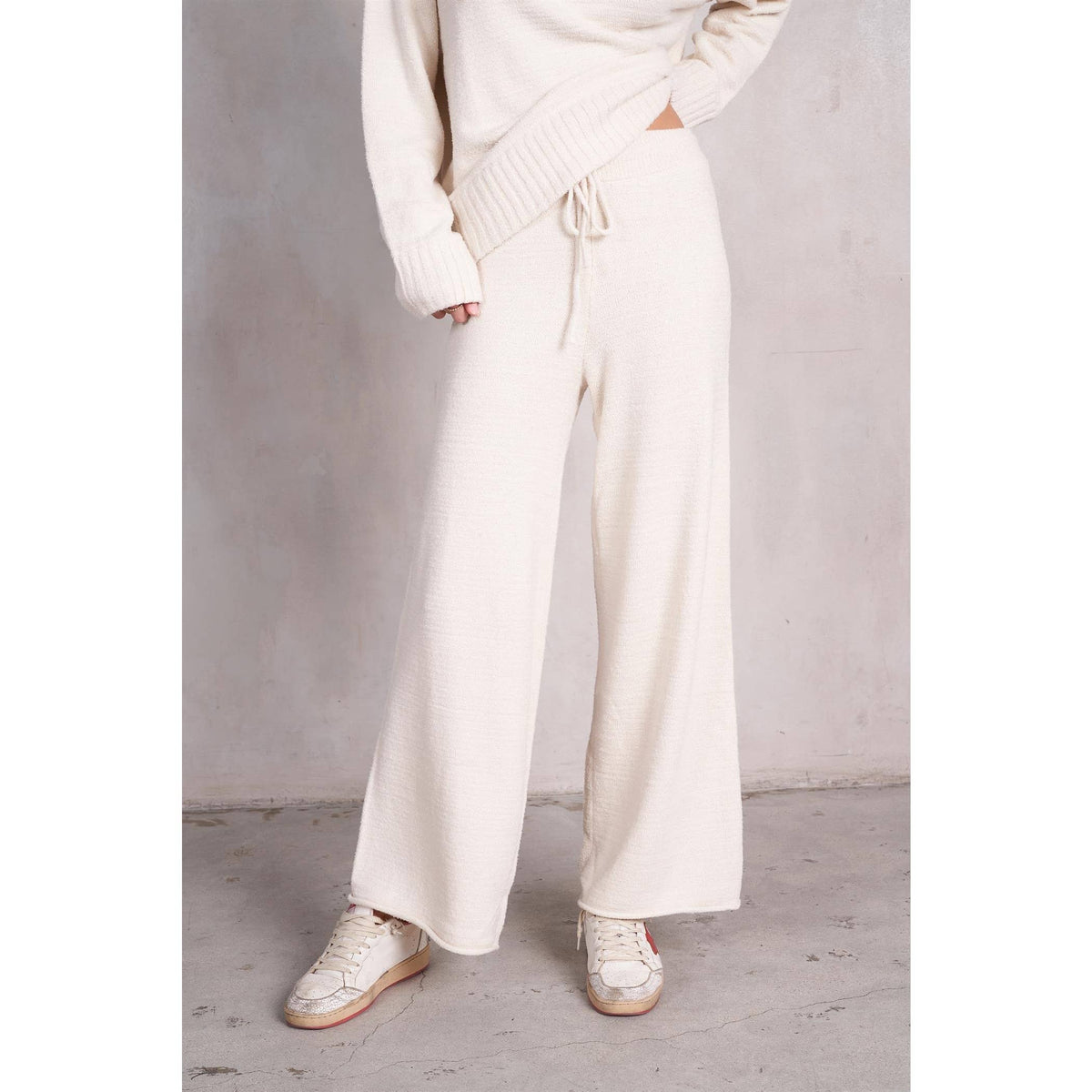 Maronie High Rise Soft Chenille Knit Pants with drawstring
