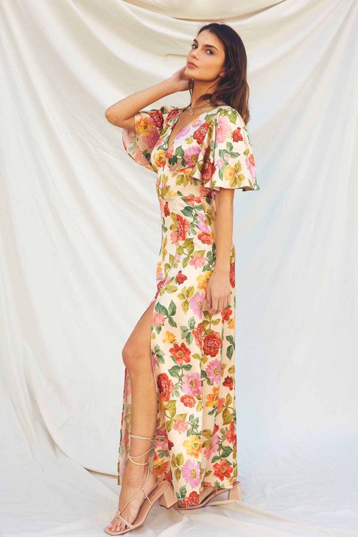 Dress Forum Gift of Love Flutter Sleeve Plunging Maxi Dress