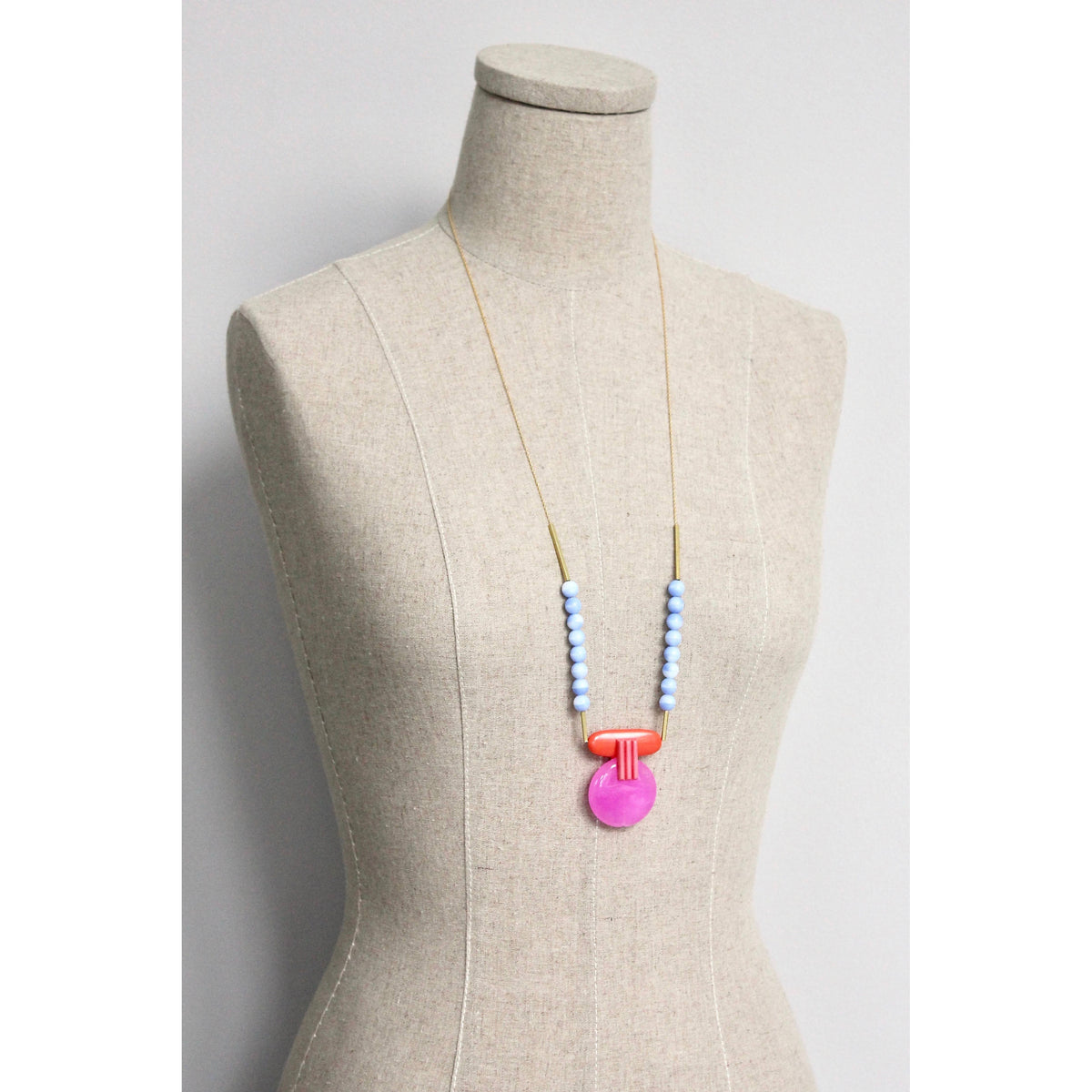 David Aubrey Geometric Hot Pink and Orange Pendant Necklace