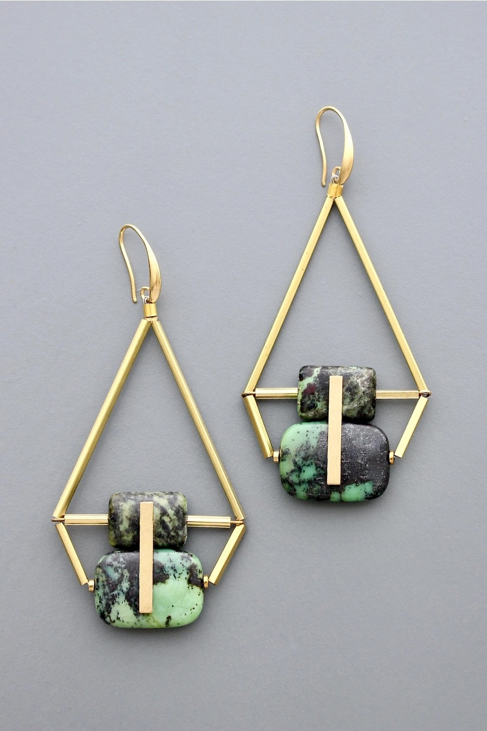 David Aubrey Geometric Green Jasper Earrings