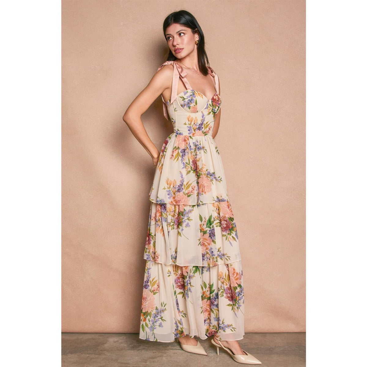 Dress Forum Floral Corset Layered Maxi Dress