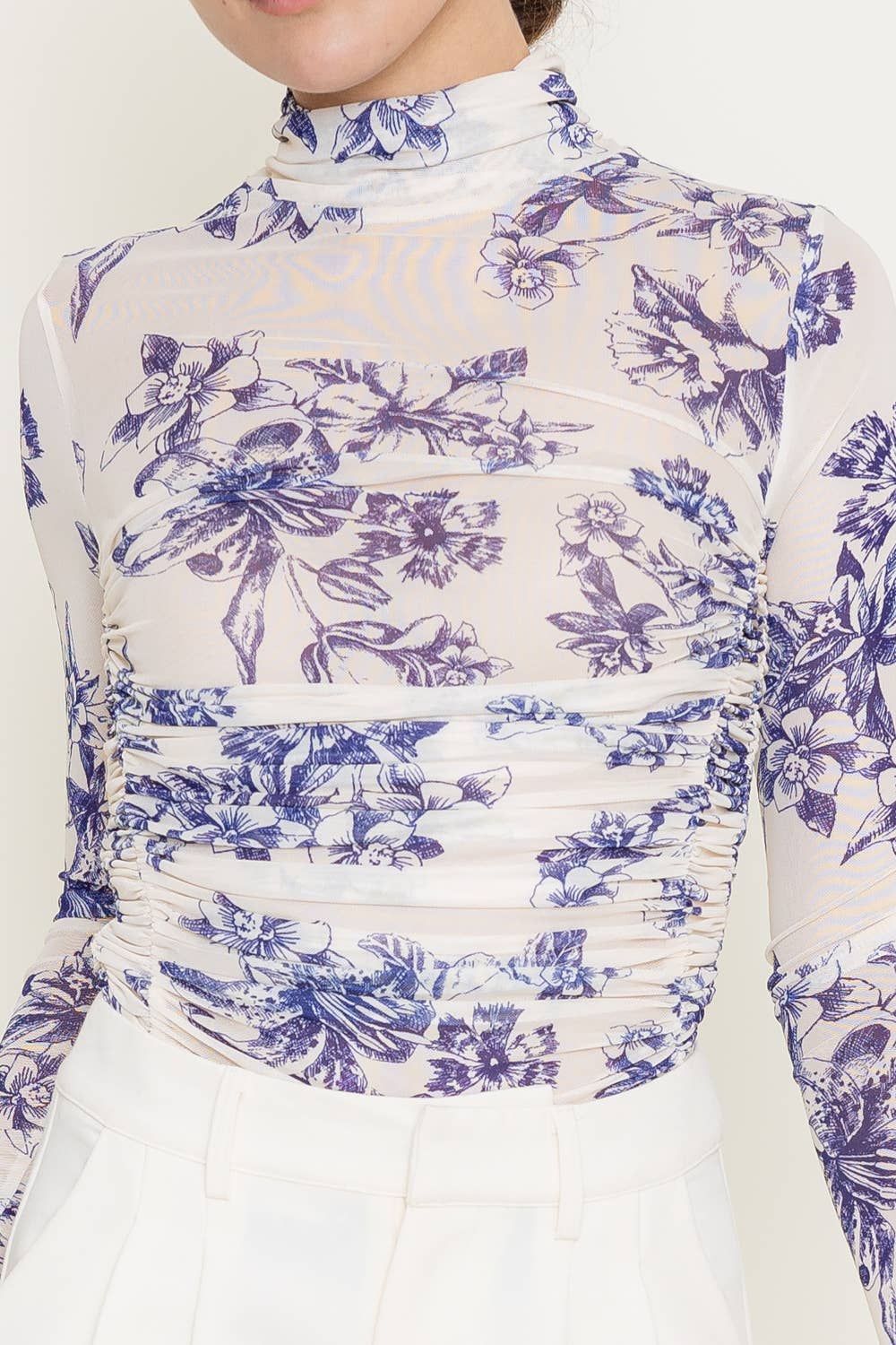 Fore Collection Mock Neck Floral Mesh Bodysuit